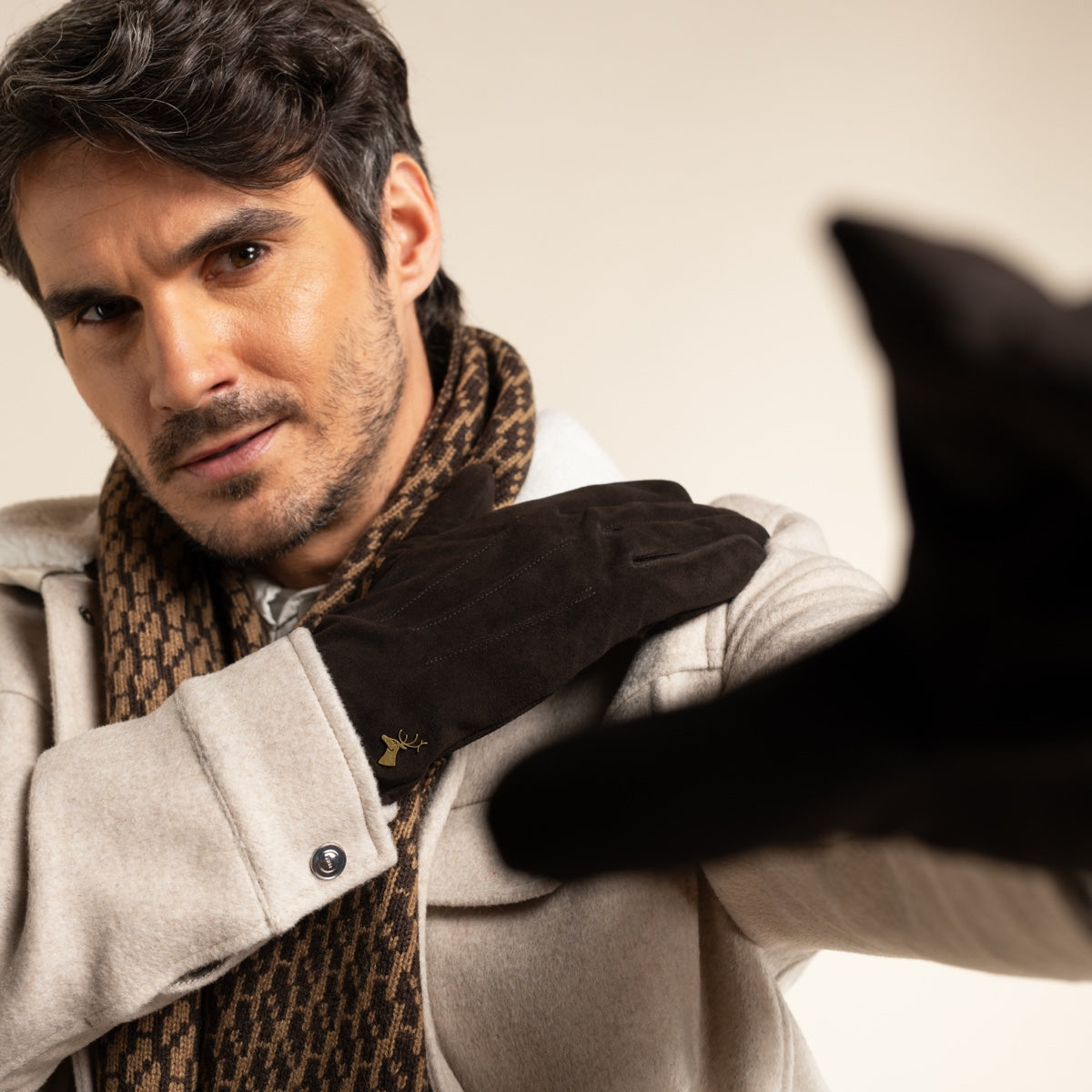 Rex (brown) - suede goatskin leather gloves with luxurious wool/cashmere lining - Schwartz & von Halen - US - 10