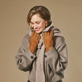 Roxanne (camel) - Women’s patchwork sheepskin gloves with warm sheep fur lining