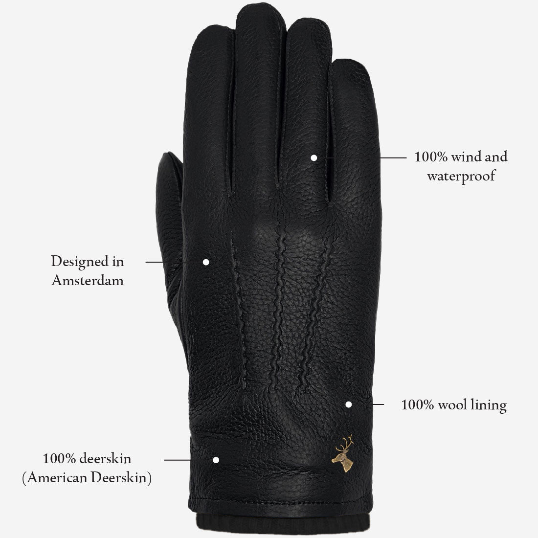 Columbus (black) – luxurious deerskin (American deerskin) leather gloves with warm wool lining - Schwartz & von Halen - US - 13