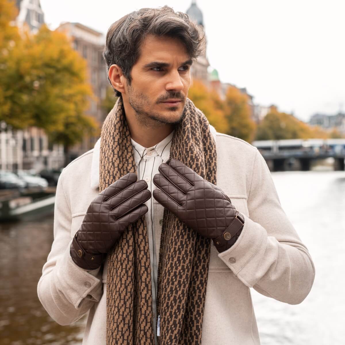 Smith (brown) - sheepskin leather gloves with snap closure & touchscreen feature - Schwartz & von Halen - US - 7