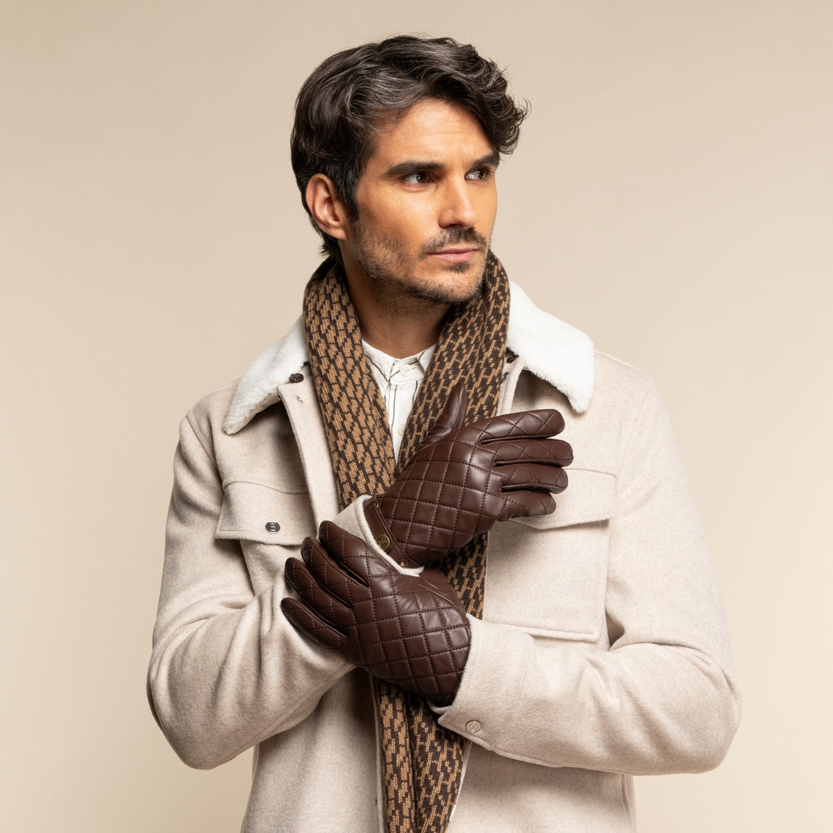 Smith (brown) - sheepskin leather gloves with snap closure & touchscreen feature - Schwartz & von Halen - US - 9