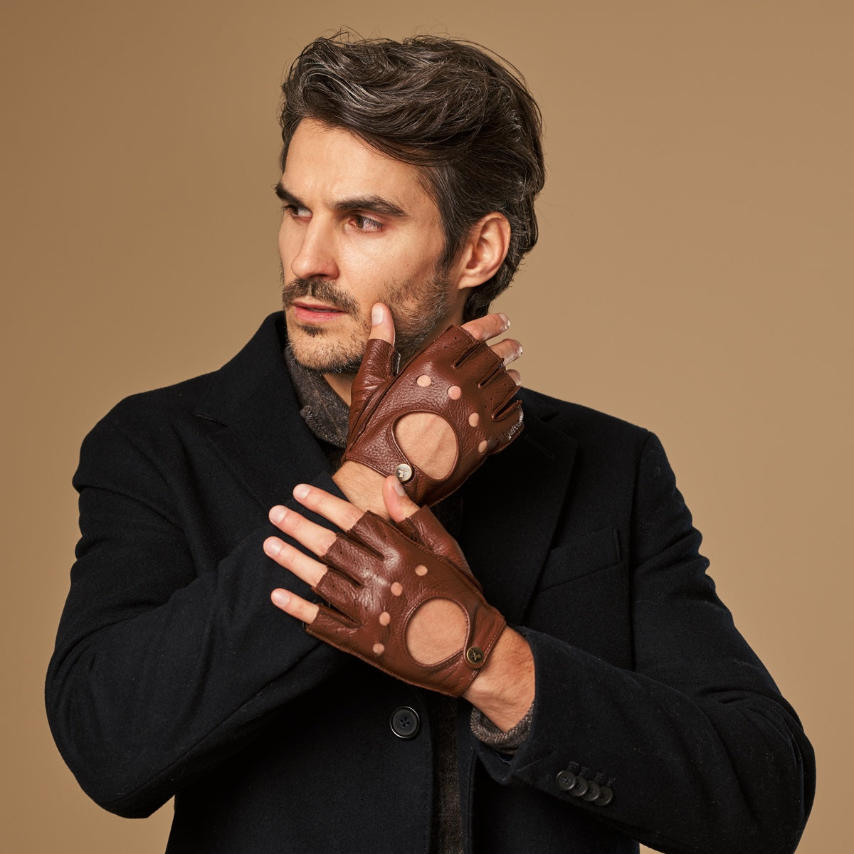 Zane (brown) – luxurious fingerless driving gloves made of American deerskin leather - Schwartz & von Halen - EU - 6