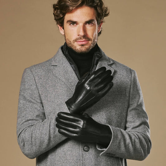 Alexander (black) - Men’s lambskin leather gloves with luxurious rabbit fur lining and touchscreen feature - Schwartz & von Halen - US - 2