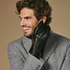 Alexander (black) - Men’s lambskin leather gloves with luxurious rabbit fur lining and touchscreen feature - Schwartz & von Halen - US - 6