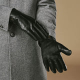 Alexander (black) - Men’s lambskin leather gloves with luxurious rabbit fur lining and touchscreen feature