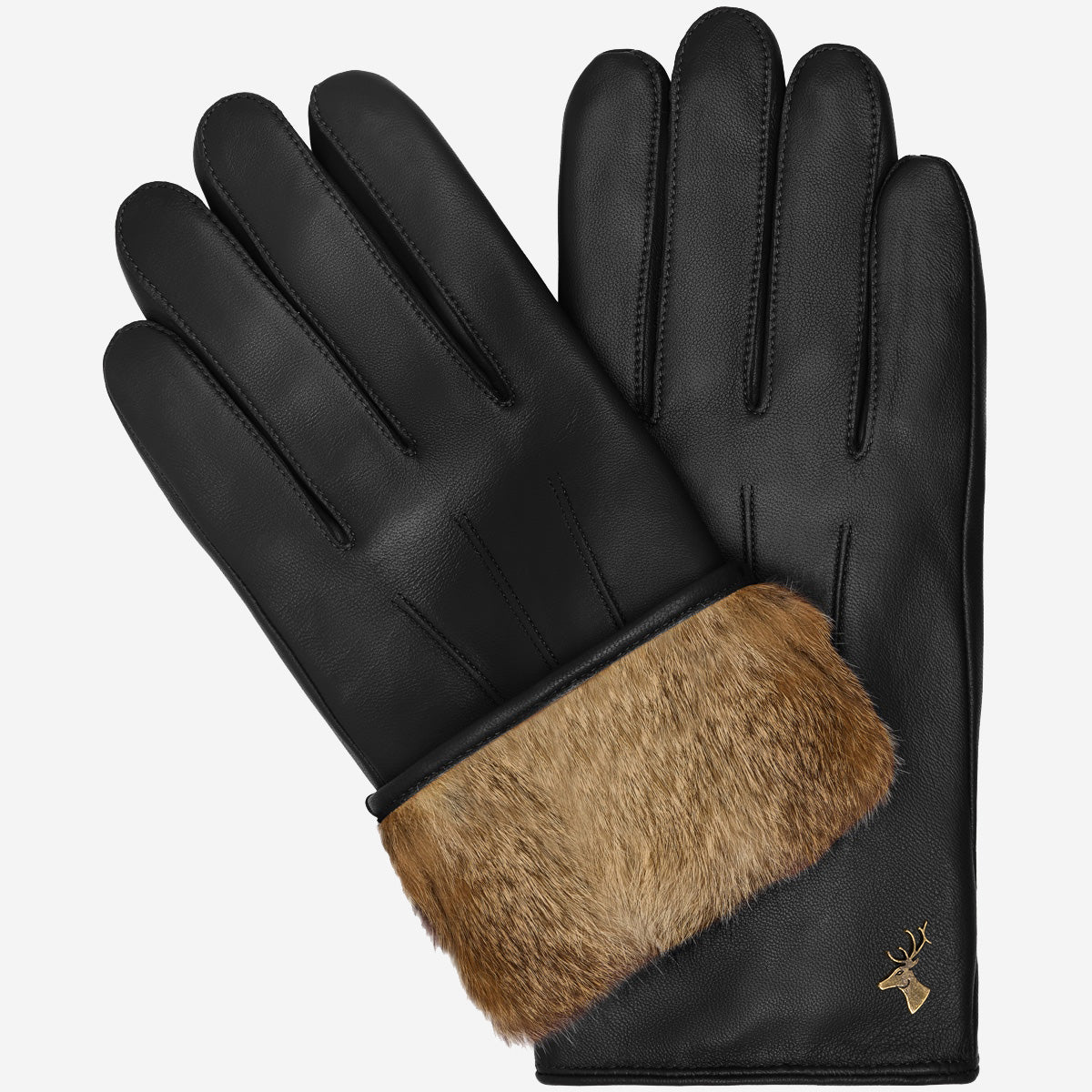 Alexander (black) - Men’s lambskin leather gloves with luxurious rabbit fur lining and touchscreen feature - L