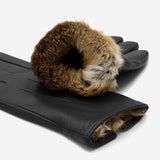 Alexander (black) - Men’s lambskin leather gloves with luxurious rabbit fur lining and touchscreen feature