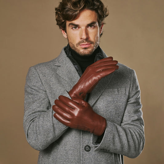 Alexander (brown) - Men’s lambskin leather gloves with luxurious rabbit fur lining and touchscreen feature - Schwartz & von Halen - US - 2