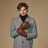 Alexander (brown) - Men’s lambskin leather gloves with luxurious rabbit fur lining and touchscreen feature