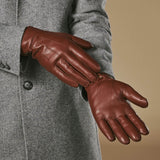 Alexander (brown) - Men’s lambskin leather gloves with luxurious rabbit fur lining and touchscreen feature