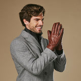 Alexander (brown) - Men’s lambskin leather gloves with luxurious rabbit fur lining and touchscreen feature