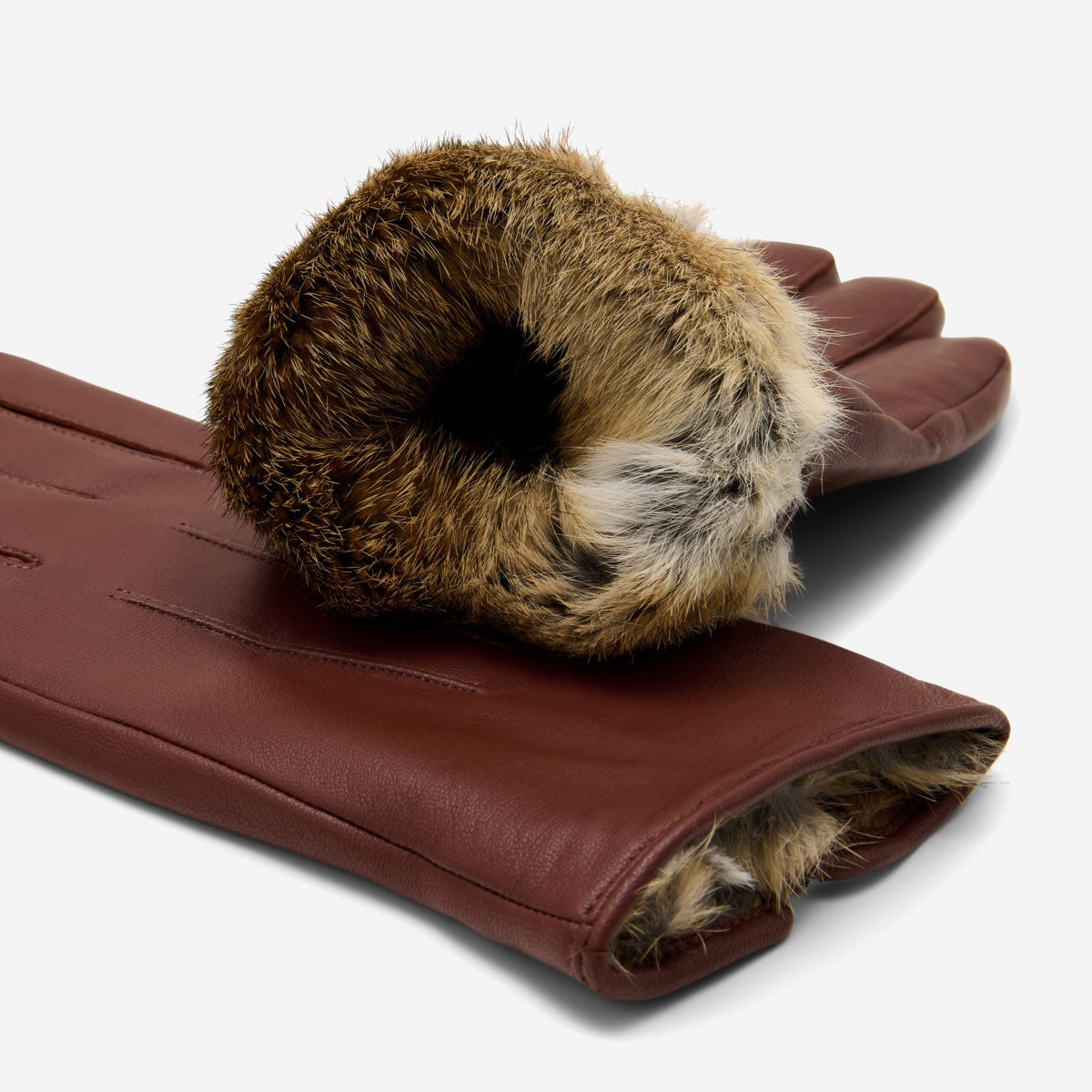 Alexander (brown) - Men’s lambskin leather gloves with luxurious rabbit fur lining and touchscreen feature - Schwartz & von Halen - US - 5