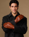 Alexander (cognac) - Men's lambskin leather gloves with luxurious rabbit fur lining and touchscreen feature