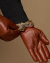 Alexander (cognac) - Men's lambskin leather gloves with luxurious rabbit fur lining and touchscreen feature