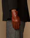 Alexander (cognac) - Men's lambskin leather gloves with luxurious rabbit fur lining and touchscreen feature