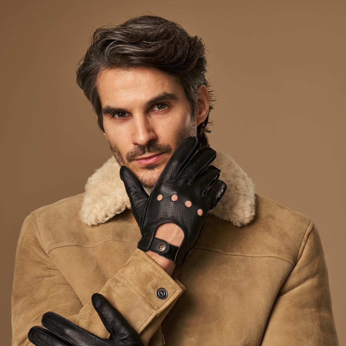 Schwarze Herren-Autohandschuhe aus Hirschleder – Schwartz & von Halen®
