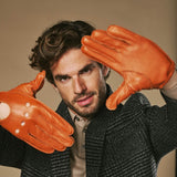 Austin (cognac) – Luxurious men's driving gloves made of American deerskin leather