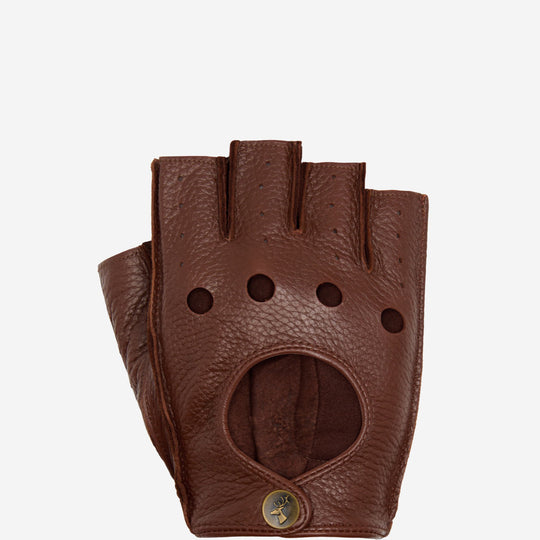 Zane (brown) – Luxurious men's fingerless driving gloves made of American deerskin leather