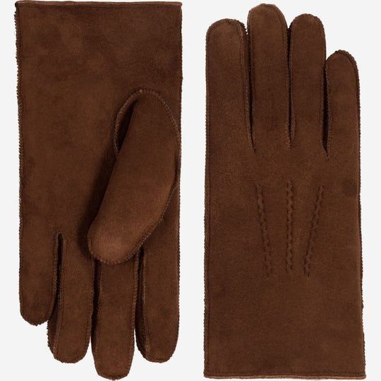 Clooney (brown) - Suede leather gloves with luxurious sheep fur lining