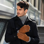 Clooney (camel) - suede leather gloves with luxurious sheep fur lining - Schwartz & von Halen - US - 8