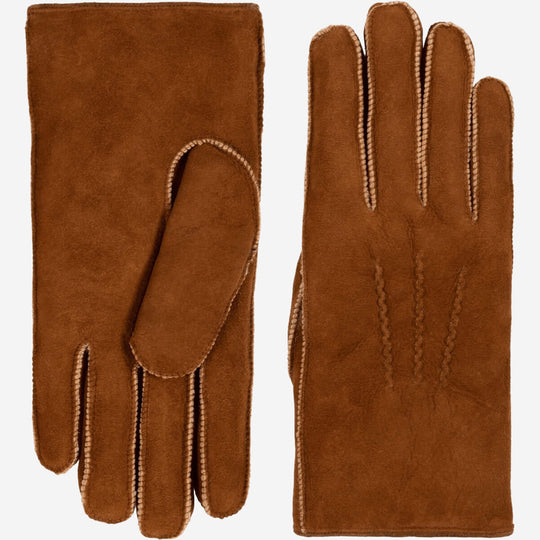 Clooney (camel) - Suede leather gloves with luxurious sheep fur lining