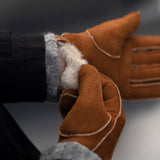 Clooney (camel) - suede leather gloves with luxurious sheep fur lining - Schwartz & von Halen - US - 7
