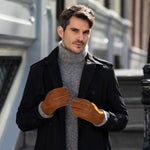 Clooney (camel) - suede leather gloves with luxurious sheep fur lining - Schwartz & von Halen - US - 9