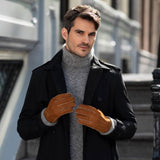 Clooney (camel) - suede leather gloves with luxurious sheep fur lining - Schwartz & von Halen - US - 9