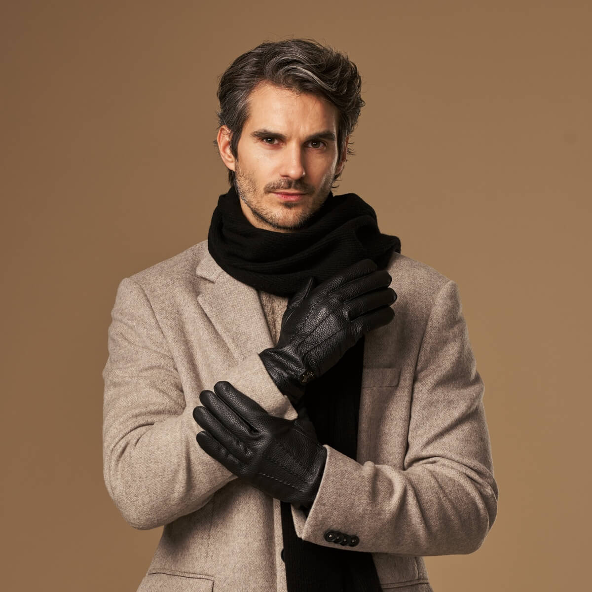 Columbus (black) – luxurious deerskin (American deerskin) leather gloves with warm wool lining - Schwartz & von Halen - US - 2