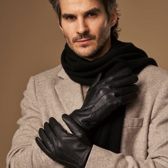 Columbus (black) – luxurious deerskin (American deerskin) leather gloves with warm wool lining - Schwartz & von Halen - US - 9