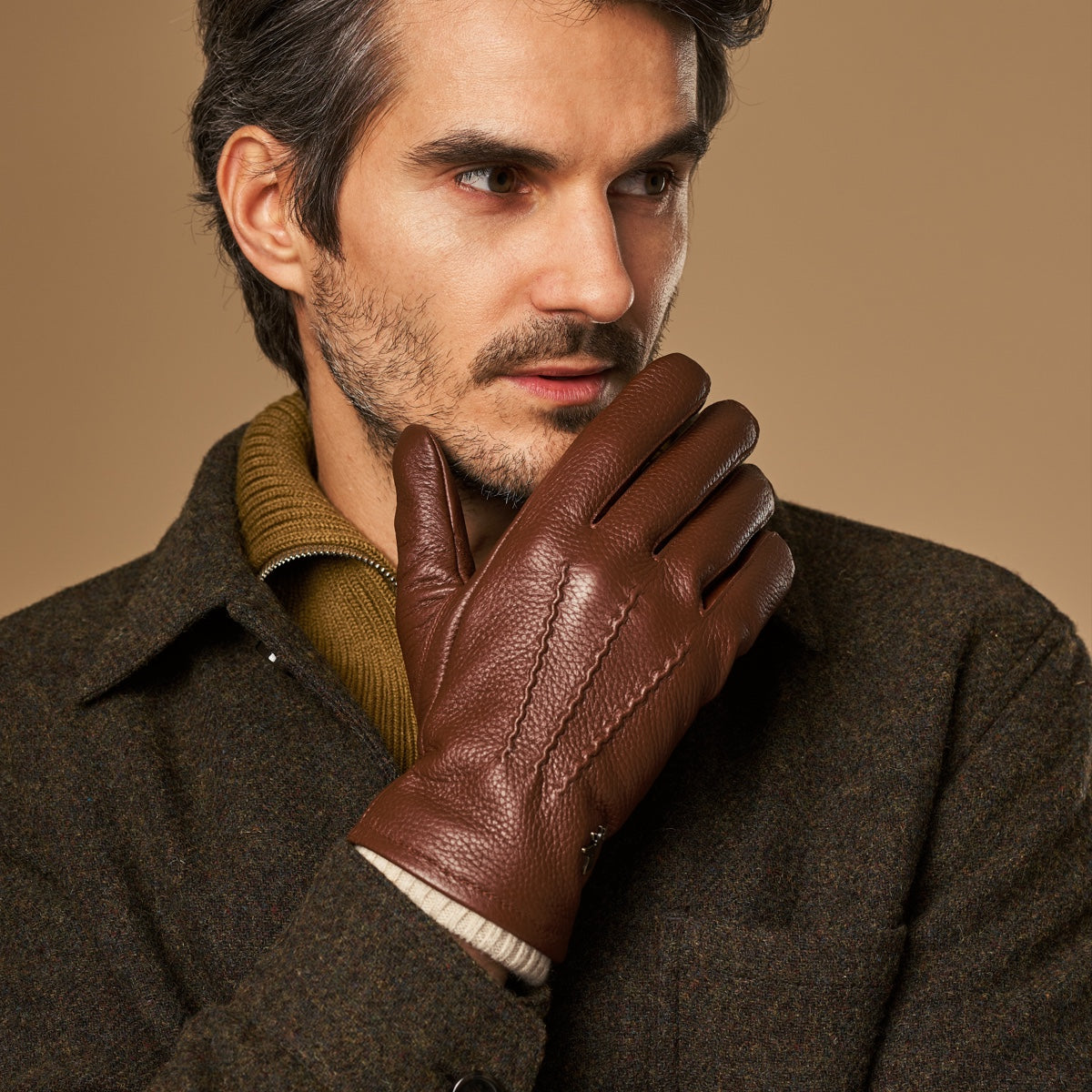 Columbus (brown) – luxurious deerskin (American deerskin) leather gloves with warm wool lining - Schwartz & von Halen - US - 1