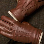Columbus (brown) – luxurious deerskin (American deerskin) leather gloves with warm wool lining - Schwartz & von Halen - US - 10