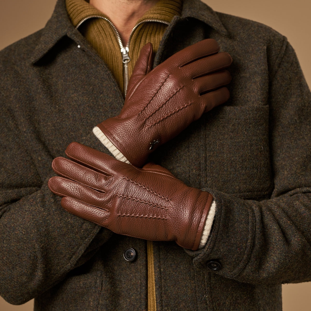 Columbus (brown) – luxurious deerskin (American deerskin) leather gloves with warm wool lining - Schwartz & von Halen - US - 8