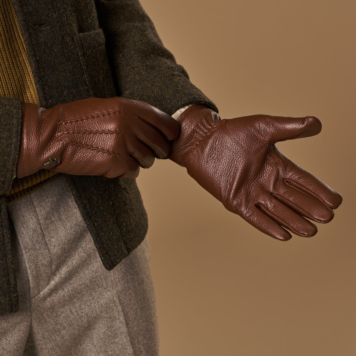 Columbus (brown) – luxurious deerskin (American deerskin) leather gloves with warm wool lining - Schwartz & von Halen - US - 9