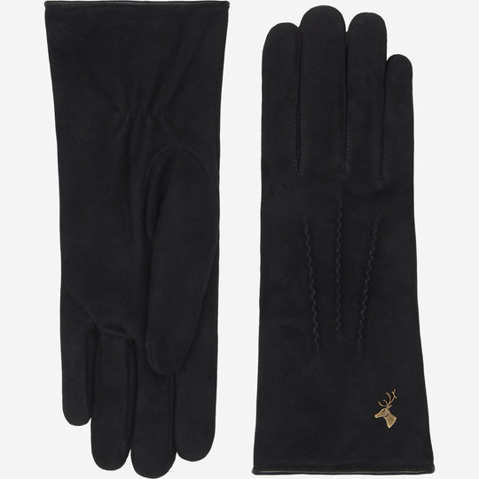 Elizabeth (black) - Suede leather gloves with warm faux fur lining