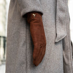 Elizabeth (brown) - suede leather gloves with warm faux fur lining - Schwartz & von Halen - US - 7