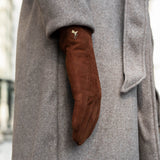 Elizabeth (brown) - suede leather gloves with warm faux fur lining - Schwartz & von Halen - US - 7
