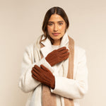 Elizabeth (brown) - suede leather gloves with warm faux fur lining - Schwartz & von Halen - US - 8