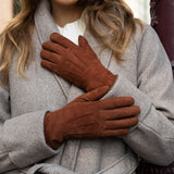Elizabeth (brown) - suede leather gloves with warm faux fur lining - Schwartz & von Halen - US - 9