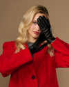 Ella (black) - Women's lambskin leather gloves with cashmere lining, gold-tone buckle & touchscreen feature