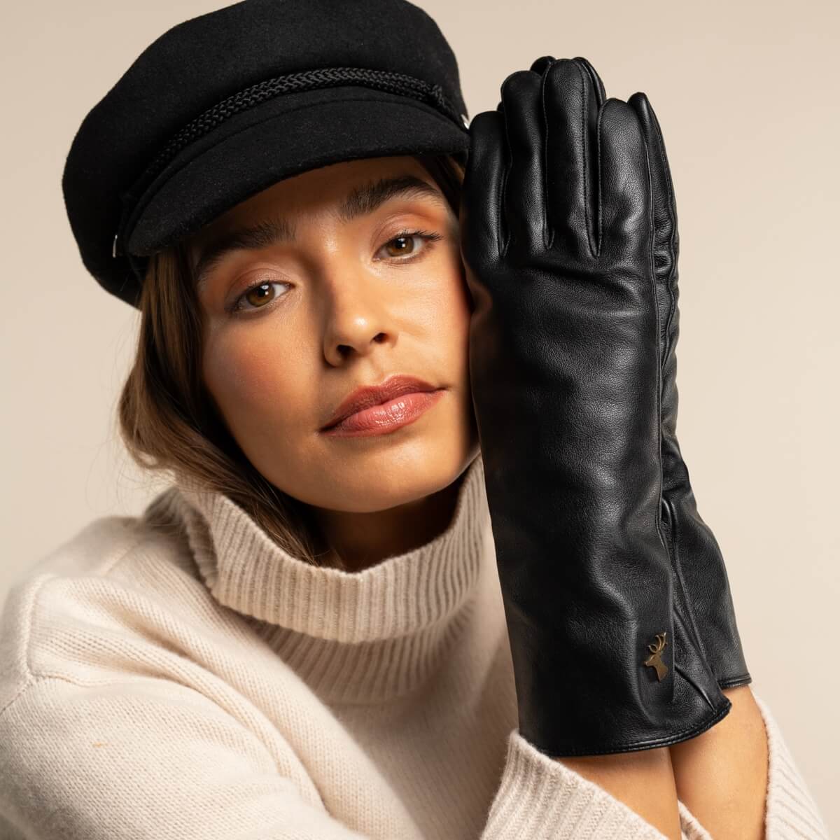 leather gloves - Extra Long - cashmere lining - touchscreen XS