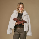 Emma (brown) - Extra-long sheepskin leather gloves with luxurious cashmere lining & touchscreen feature