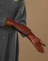 Emma (cognac) - Extra-long sheepskin leather gloves with luxurious cashmere lining & touchscreen feature