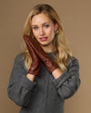 Emma (cognac) - Extra-long sheepskin leather gloves with luxurious cashmere lining & touchscreen feature