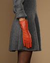 Emma (orange) - Extra-long sheepskin leather gloves with luxurious cashmere lining & touchscreen feature