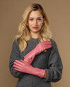 Emma (pink) - Extra-long sheepskin leather gloves with luxurious cashmere lining & touchscreen feature