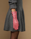 Emma (pink) - Extra-long sheepskin leather gloves with luxurious cashmere lining & touchscreen feature