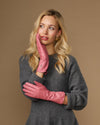 Emma (pink) - Extra-long sheepskin leather gloves with luxurious cashmere lining & touchscreen feature