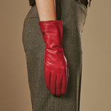 Emma (red) - Extra-long sheepskin leather gloves with luxurious cashmere lining & touchscreen feature