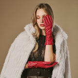 Emma (red) - Extra-long sheepskin leather gloves with luxurious cashmere lining & touchscreen feature